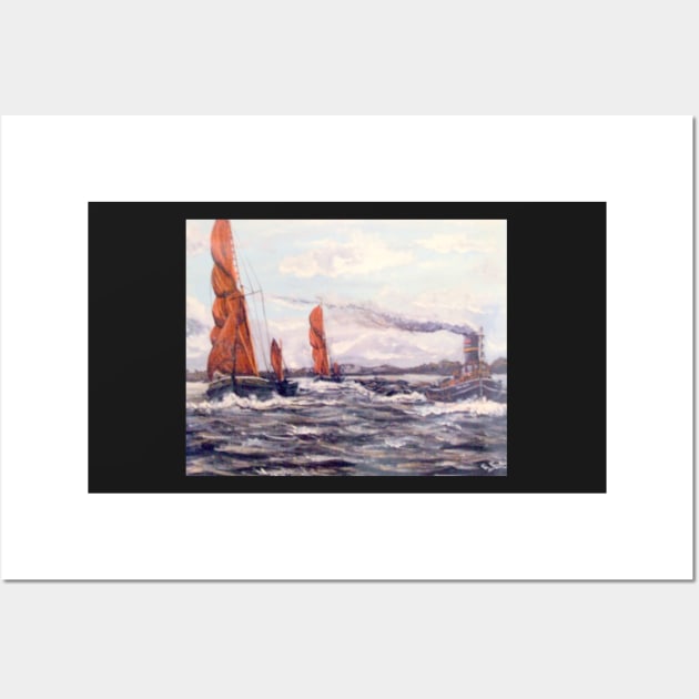 THAMES SAILING BARGES RACING A STEAM TUG ON THE RIVER THAMES Wall Art by MackenzieTar